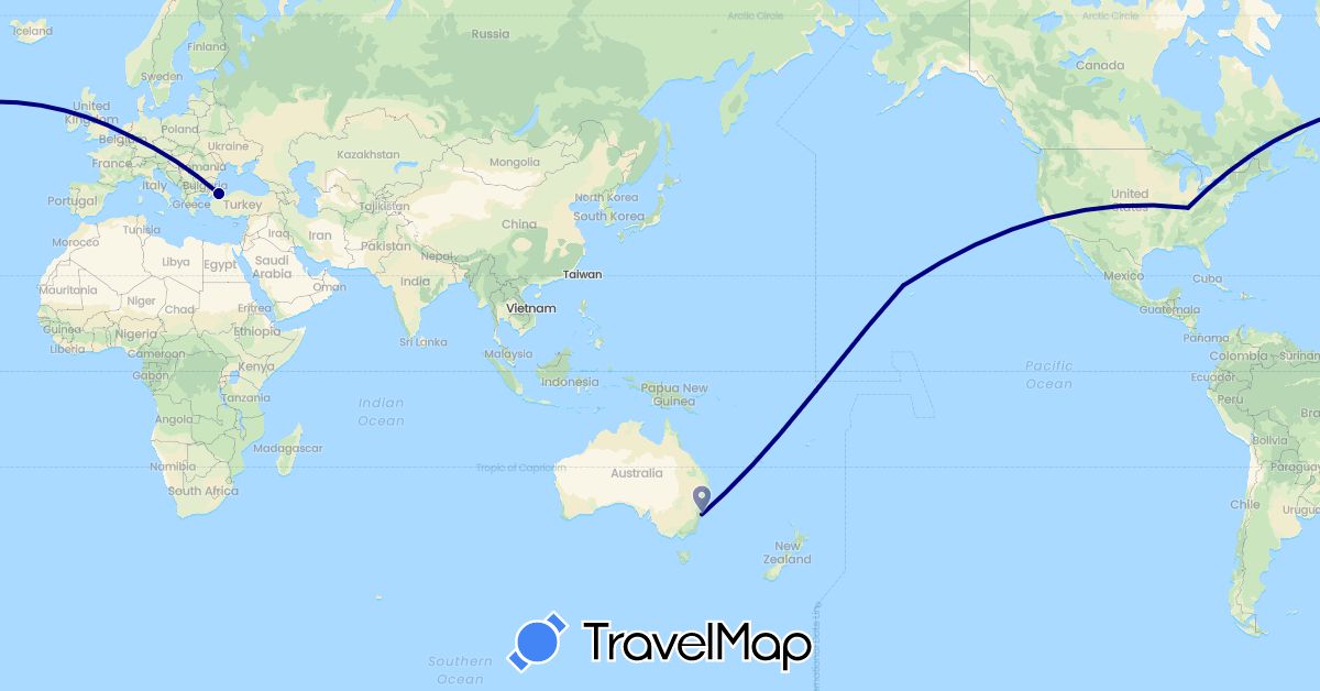 TravelMap itinerary: driving in Australia, Germany, Turkey, United States (Asia, Europe, North America, Oceania)